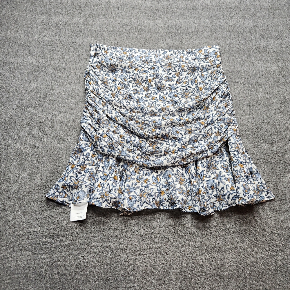 Veronica Beard‎ Size 8 Blue Cream & Tan Floral Ruched Mini Skirt 100% Silk - Picture 5 of 5
